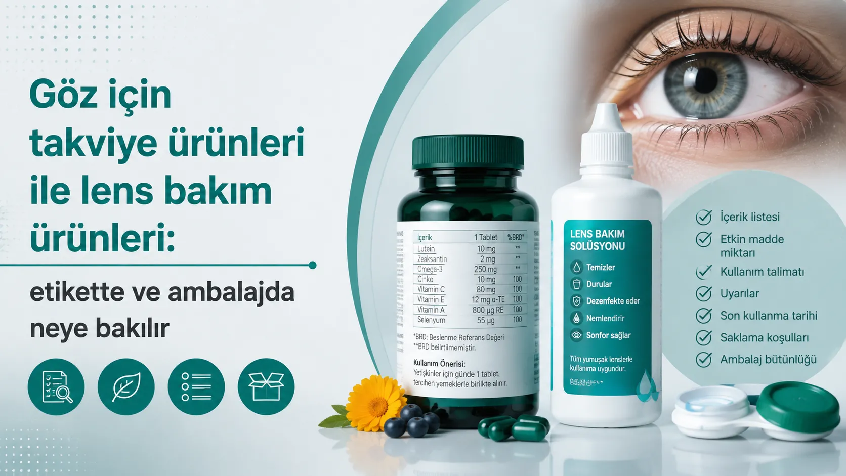 Göz için takviye ürünleri ile lens bakım ürünleri: etikette ve ambalajda neye bakılır?